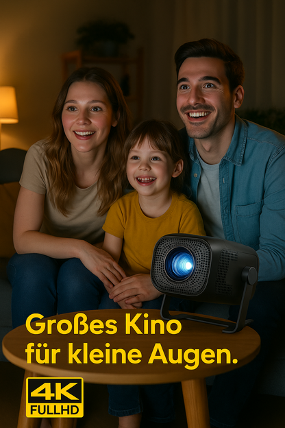 Treyvox™ One – Mobiler Mini-Beamer mit 300 ANSI Lumen, 4K-Support, WiFi6, BT5.0 & Apple-Kompatibilität