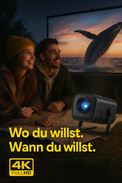 Treyvox™ One – Mobiler Mini-Beamer mit 300 ANSI Lumen, 4K-Support, WiFi6, BT5.0 & Apple-Kompatibilität