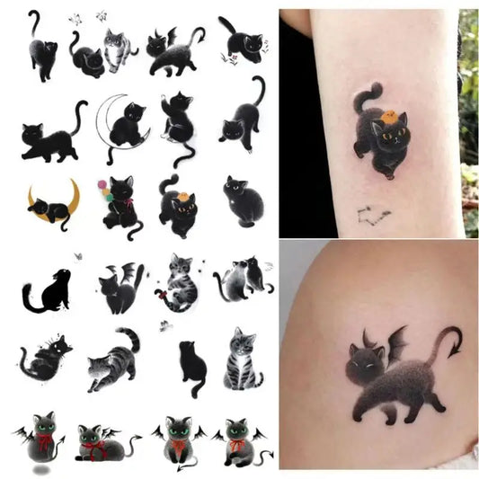 schwarze Katze Tattoo Aufkleber