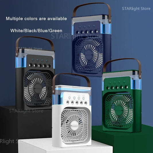 3-in-1 tragbarer Ventilator mit LED-Licht.